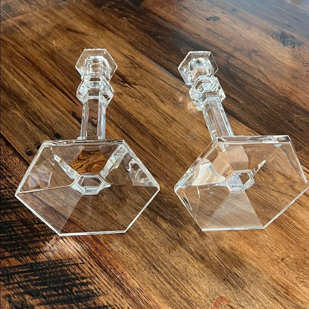 Vintage Pair of Val St. Lambert Gardenia Crystal Candlesticks Like New Signed